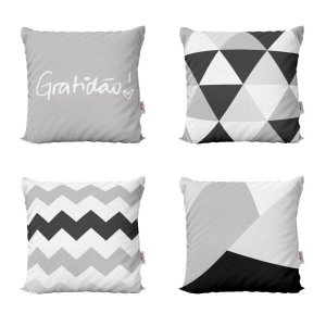 Capas Almofadas Preto e Branco Decorativas e Geométricas Gratidão Para Sofá 40x40 - Novadecora