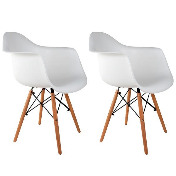 Kit com 2 Poltronas Cadeiras Charles Eames com Braço Branca