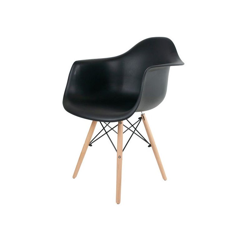 Poltrona Cadeira Charles Eames Wood Dkr Eiffel com Braço - Design Preto