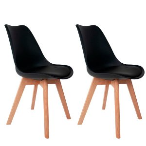 Kit 2 Cadeiras Saarinen Leda Sked Base Wood - Design Preto