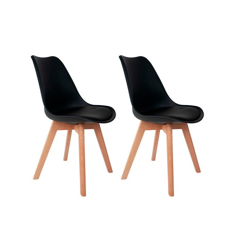 Kit 2 Cadeiras Saarinen Leda Sked Base Wood - Design Preto