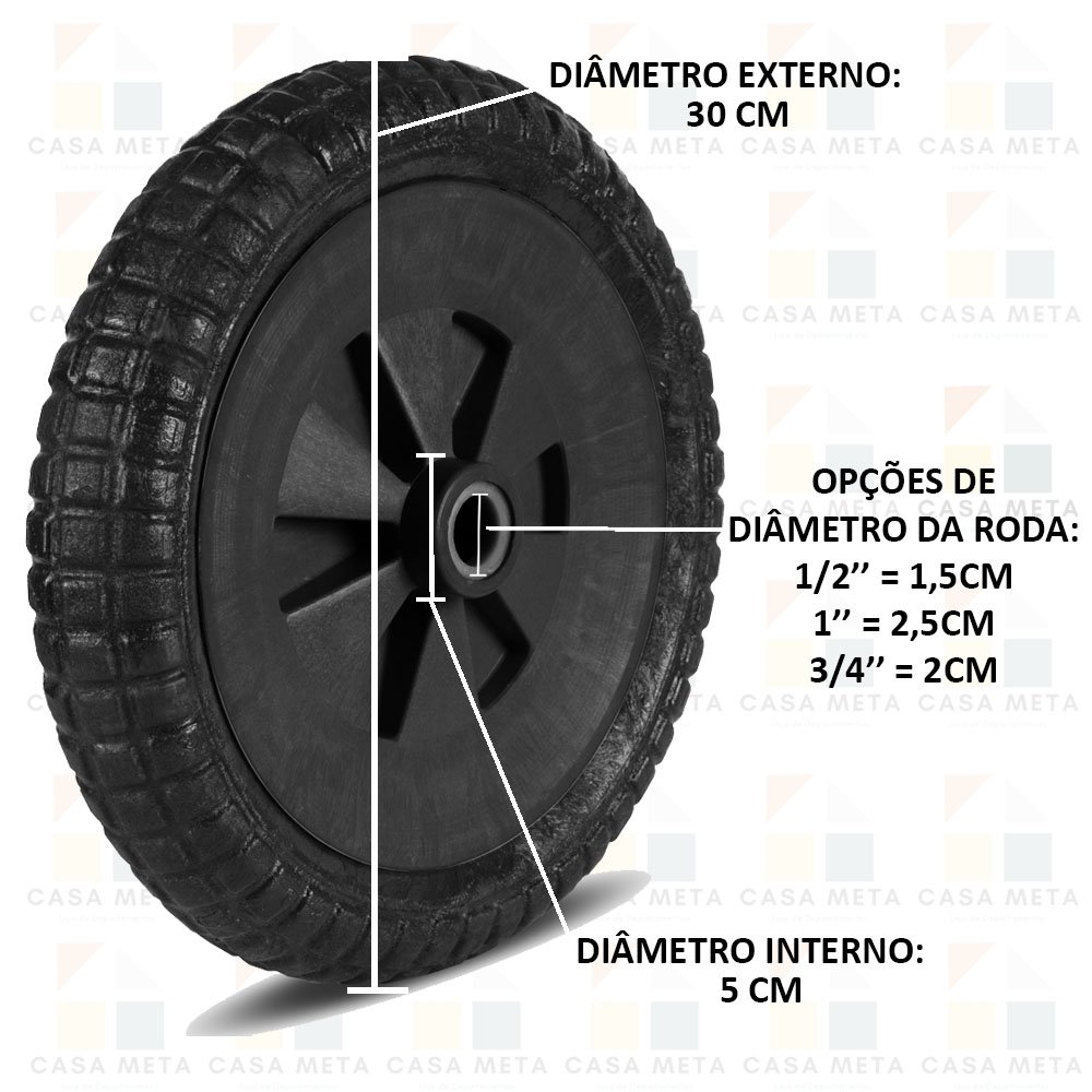 Roda/Pneu Sem Câmara Para Carrinho De Mão Eixo 1/2" Resistente - 2