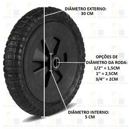 Roda/Pneu Sem Câmara Para Carrinho De Mão Eixo 1/2" Resistente - 2