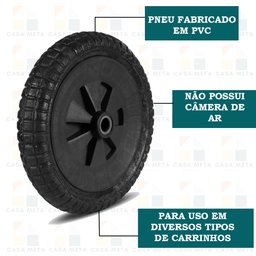 Roda/Pneu Sem Câmara Para Carrinho De Mão Eixo 1/2" Resistente - 4