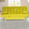 Sofá Cama Pés Cromados e Almofadas Lugano Suede Amarelo - 1