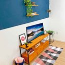 Ver imagem 2 de Rack de TV Industrial de Ferro e Madeira Style Square 3 Nichos Uno com Gaveta Carvalho e Preto