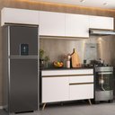 Ver imagem 1 de Armário Cozinha Modulada Compacta 260cm com Balcão Veneza Multimóveis Mp3766 Branco/dourado