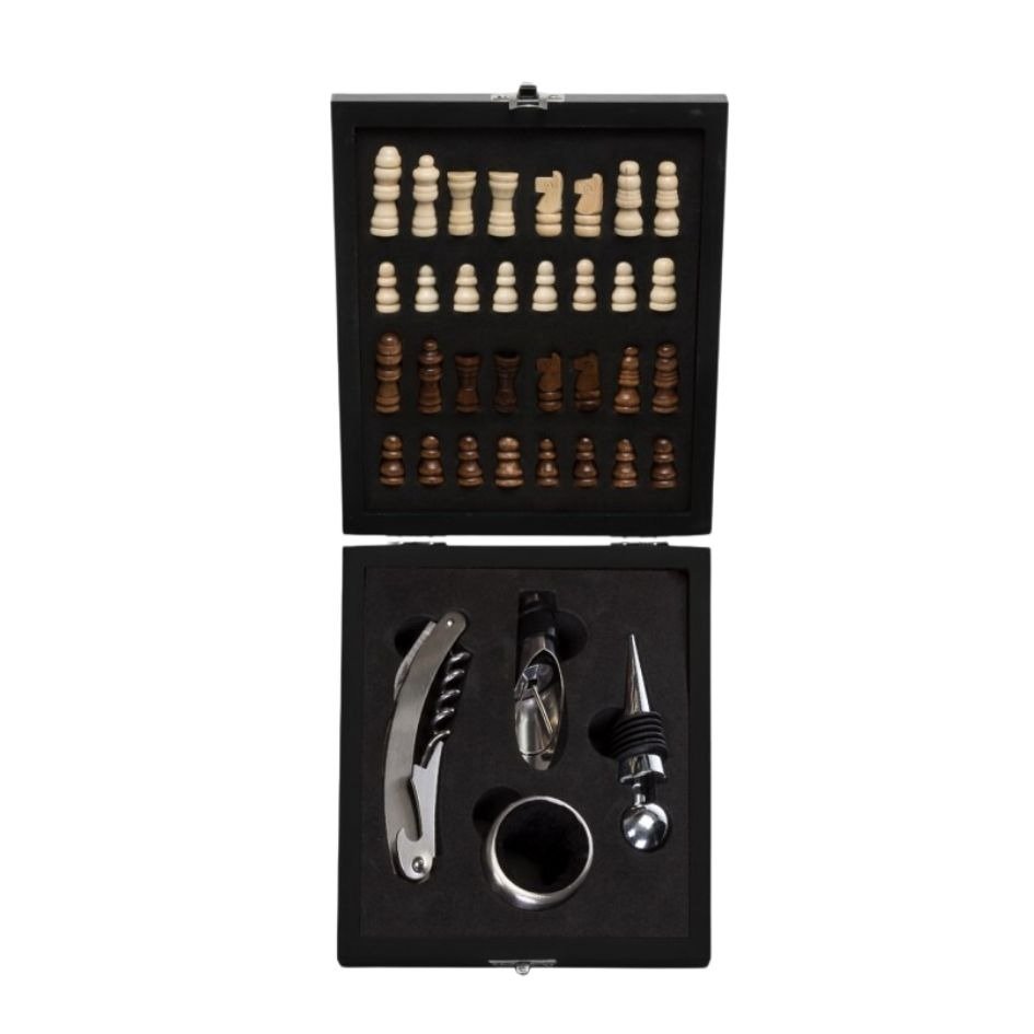 Kit para Vinho 4 Peças com Jogo de Xadrez 19cm Mimo Style - 2