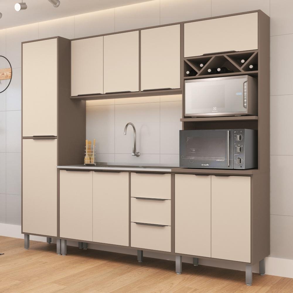 Kit Cozinha Completa 4 Peças 10 Portas Marrom Off White | MadeiraMadeira