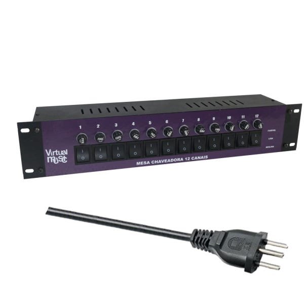 Filtro De Linha Regua 12 Tomadas 10A Metal Extensao Profissional Roxo Botao Preto - 1