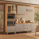 Ver imagem 3 de Cozinha Completa com Balcão Paneleiro Duplo Forno em MDF 5 Peças 11 Portas 3 Gav 270cm Cinamomo Nude
