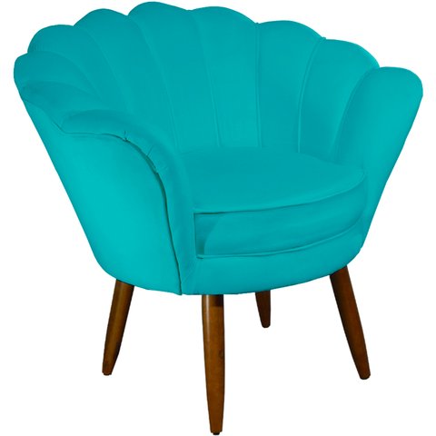 Poltrona Decorativa Pétala Pés Palito Suede Azul Turquesa