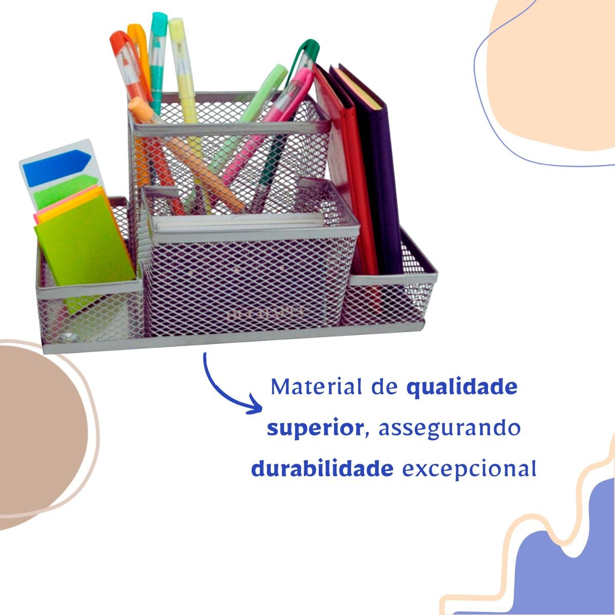 Kit Organizador para Escritório com 4 Partes Prata - 5