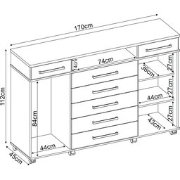 Comoda 7 Gavetas 2 Protas Spaterias com Rodinhas London - Nanda Decor:amendola Touch - 12