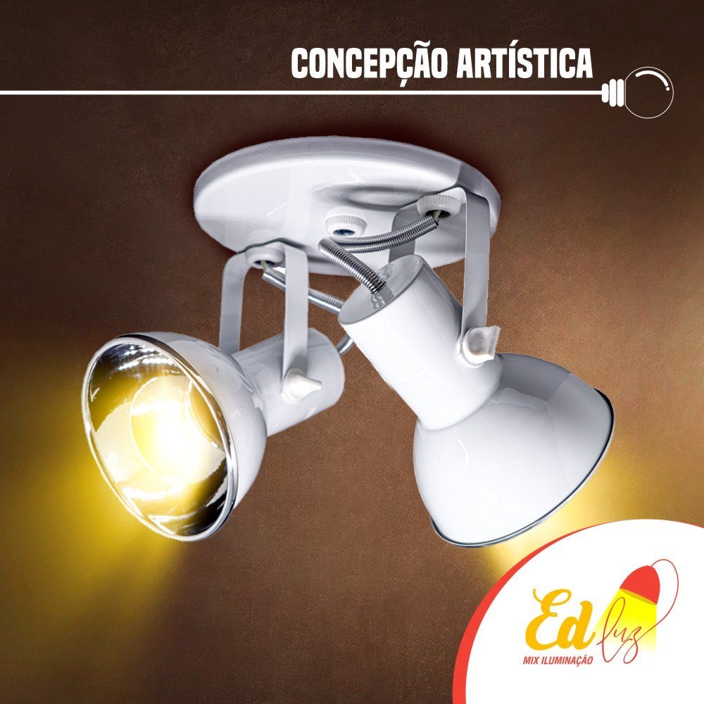 Spot Sobrepor P2 Lâmpadas E27 Branco Refletor - 5