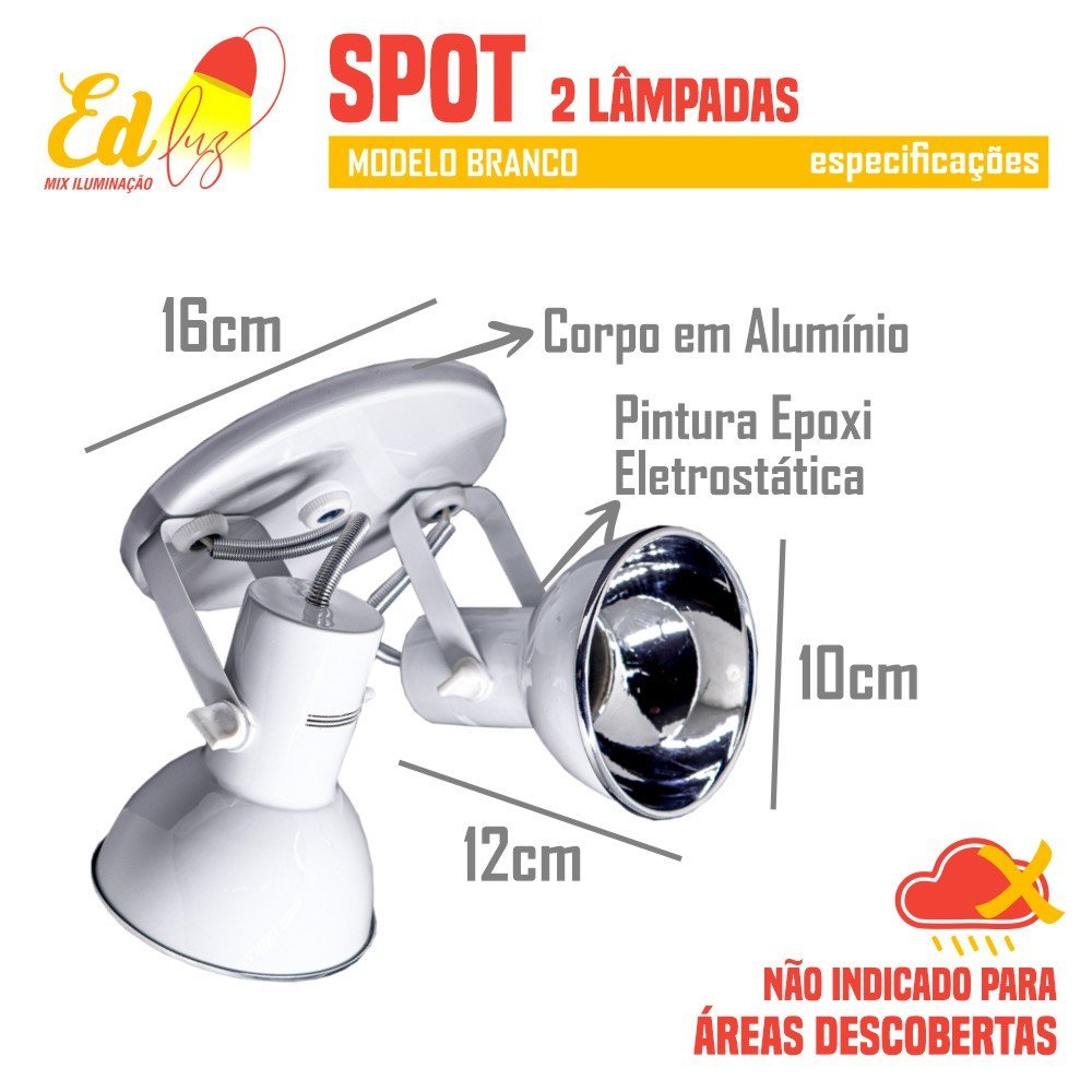 Spot Sobrepor P2 Lâmpadas E27 Branco Refletor - 3