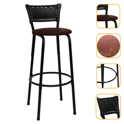 Banqueta para Bancada Banco Alto Junco Preto Balcão Cozinha Gourmet Bar Área de Lazer Piscina - 1