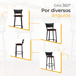 Banqueta para Bancada Banco Alto Junco Preto Balcão Cozinha Gourmet Bar Área de Lazer Piscina - 5