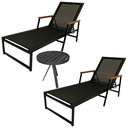Ver imagem 1 de Kit 2 Espreguiçadeira em Alumínio e Tela Sling Modelo Zurick Braços de Madeira + Mesa Lateral 3 Pés