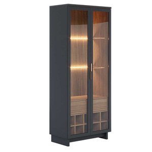 Cristaleira Decorativa Tenerife com Portas de Vidro e Adega Led Mdf/mdp Preto/noce G73 - Gran Belo