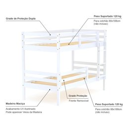 Beliche Solteiro Eco com Grade de Proteção Madeira Maciça Branco Mobilistore - 4