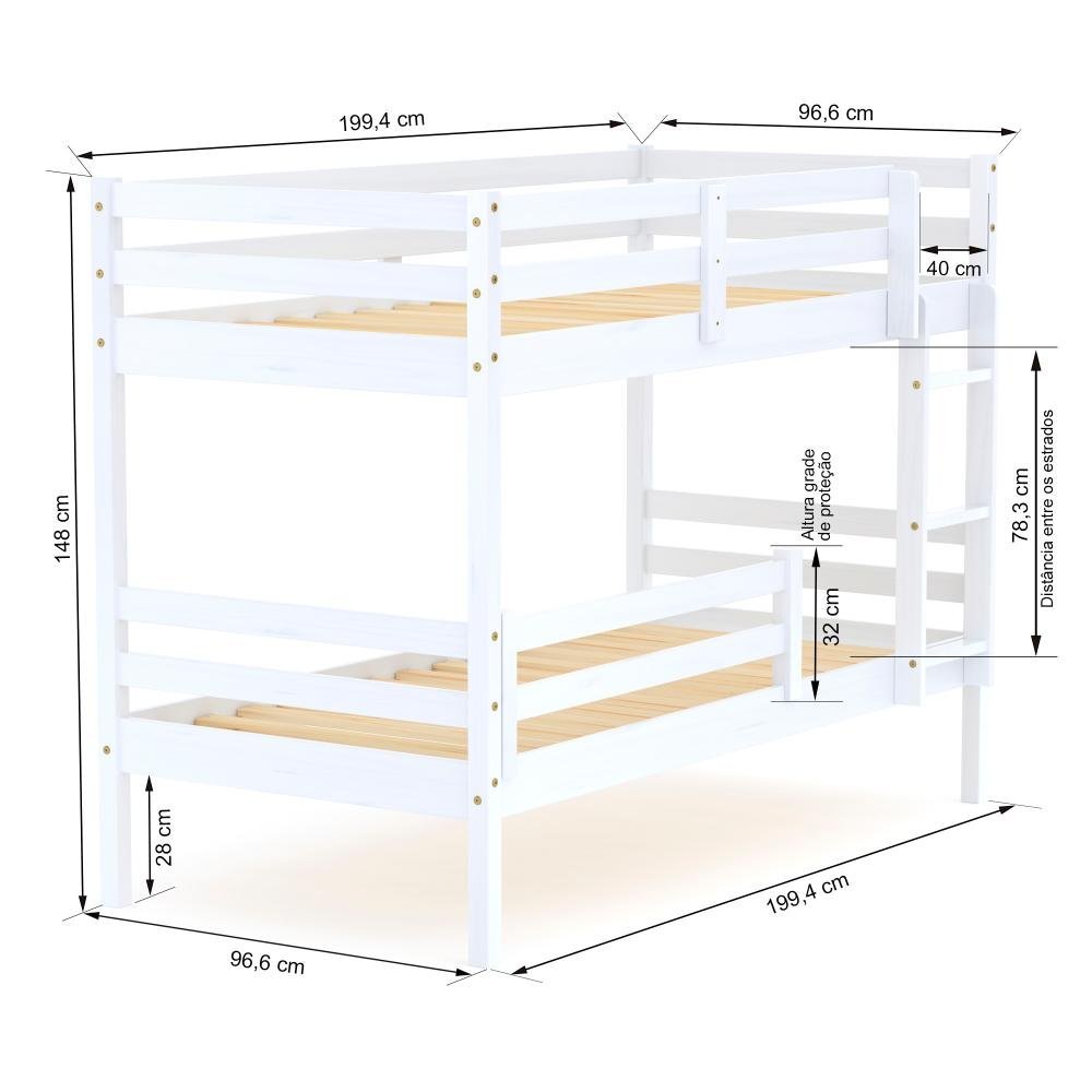 Beliche Solteiro Eco com Grade de Proteção Madeira Maciça Branco Mobilistore - 3