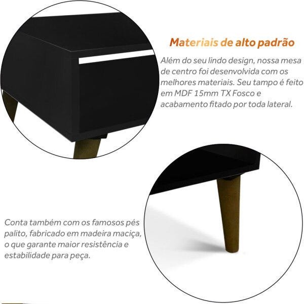 Mesa De Centro Decorativa Nicho Pé Palito Sala Porta Revista MDF - 3