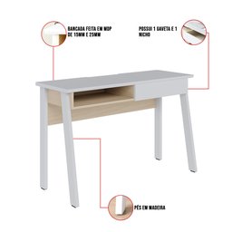 Mesa para Computador Escrivaninha 01 Gaveta Click 120 cm Branco Fosco e Tauari - D'Rossi - 6