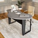 Ver imagem 1 de Mesa Escrivaninha Orgânica Linear 173cm x 94cm Pés Metal para Escritório Home Office F5 Corporate Cinza/Sagrado com Preto