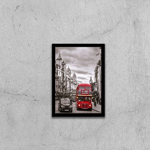 Quadro Fotografia Ônibus Londres Vermelho 45x34cm - com vidro:Madeira preta