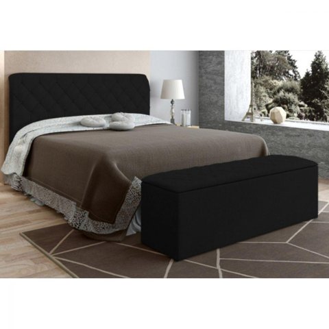 Cabeceira Baú Colchão Box De 140cm Paris Amassado Preto