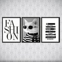 Ver imagem 2 de Kit 3 Quadros Moda Fashion Gatinho 24x18cm - com vidro:Madeira branca