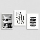 Ver imagem 1 de Kit 3 Quadros Moda Fashion Gatinho 24x18cm - com vidro:Madeira branca