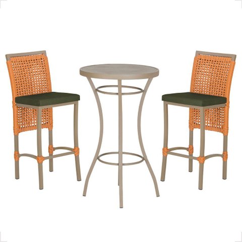 Mesa Bistro e 2 Banquetas Roma Fendi Corda Náutica 13 Trama Original