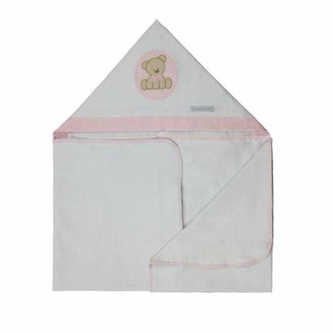Toalha de Banho Infantil Aveludada com Capuz - Urso Rosa Enxoval Menina | Casa Del Grande