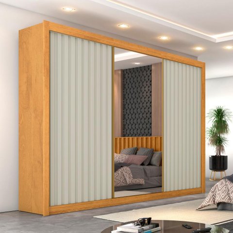 Guarda Roupa Athenas 2 Portas com Espelho 100% Mdf Peroba Off White - Móveis Europa
