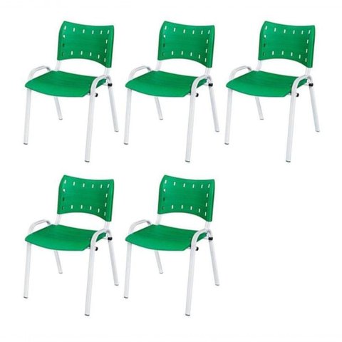 Cadeira Iso Base Branco Escola, Escritório Verde Kit 5 Un