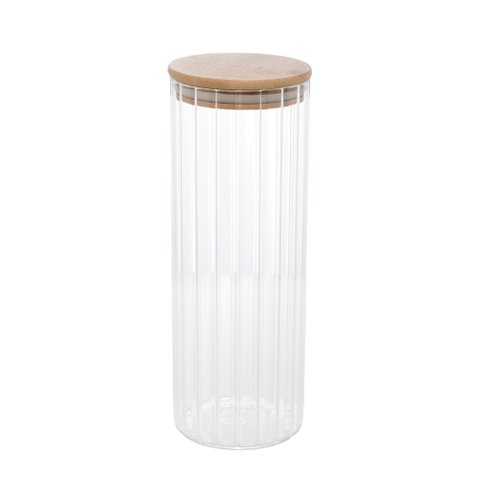 Pote Canelado de Vidro Borossilicato Tampa Hermética de Bambu 1,1l Wolff