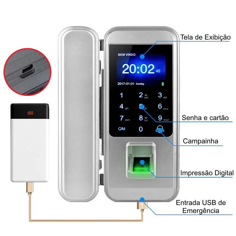 Fechadura Digital Eletrônica Biométrica Primebras Para Porta de Vidro de Correr Com Relatório de Ent - 3