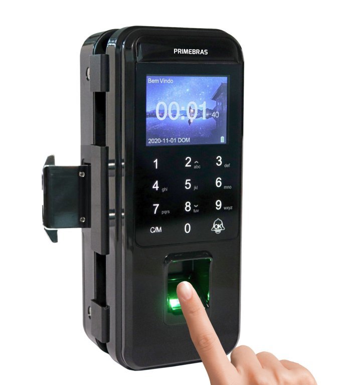 Fechadura Digital Eletrônica Biométrica Primebras Para Porta de Vidro de Correr Com Relatório de Ent - 1