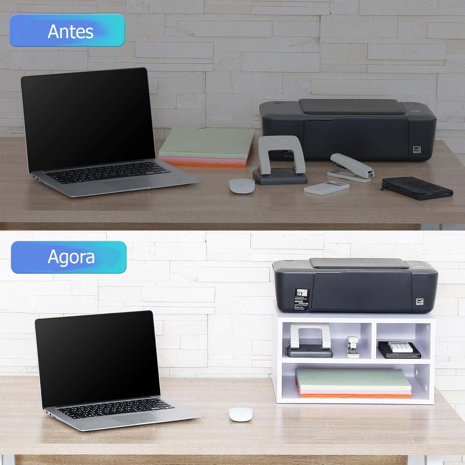 Suporte de Impressora Organizador de Mesa para Casa e Escritório com 3 Compartimentos - 5