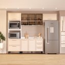 Ver imagem 4 de Cozinha Amara Armários Aéreos Portas Vidro Torre Quente e Balcão com Tampo Branco/Creme 250779