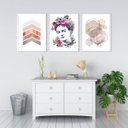 Ver imagem 2 de Kit 3 Quadros Decorativos Geométricos Frida 33x24cm - com vidro:Madeira branca