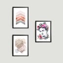 Ver imagem 1 de Kit 3 Quadros Decorativos Geométricos Frida 33x24cm - com vidro:Madeira branca