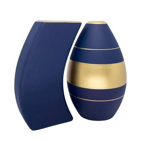 Par de Vasos Turim em Cerâmica Fosca de Sala - Azul Petróleo Golden