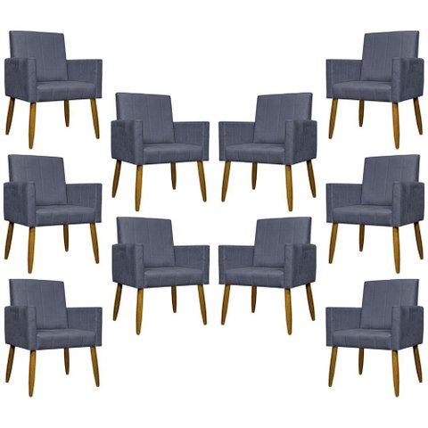 Kit 10 Poltronas Decorativas Mari Pé Palito Castanho - Cinza Suede