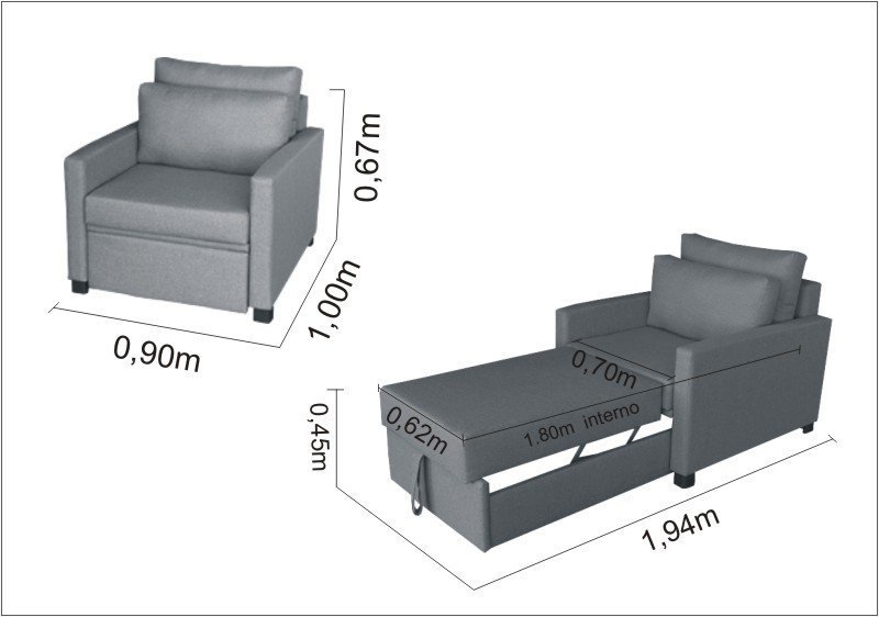 Poltrona Cama Meca_MM que se Transforma em Sofá Cama Solteiro Resistente e Confortável em Sarja Algo - 4