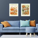 Ver imagem 2 de Kit 2 Quadros Flores Laranjas com Passarinhos 24x18cm - com Vidro:moldura Preta