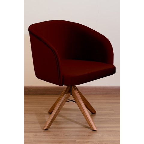 Poltrona Decorativa Redonda Pé Giratório de Madeira Cor:vinho
