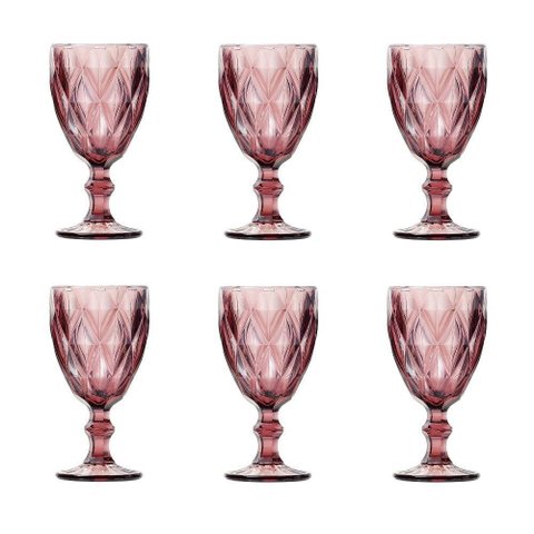Conjunto de Taças de Vidro para Água 6 Peças 325 Ml Diamonds Rosa Lyor